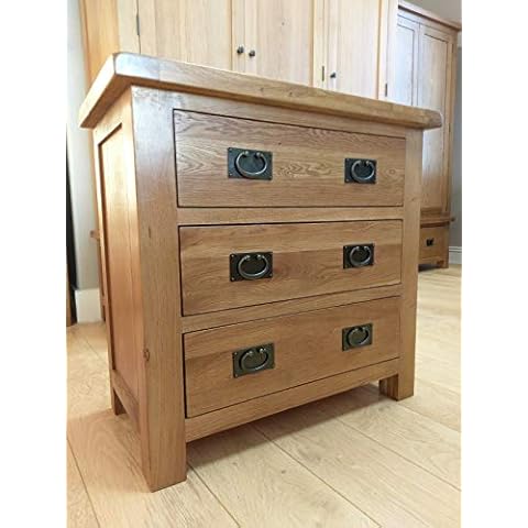 Furniture Octopus OAKVALE CHUNKY OAK 3 DRAWER CHEST - COMPACT BEDROOM DRAWERS - SOLID WOOD LOW 80CM WIDE Cover