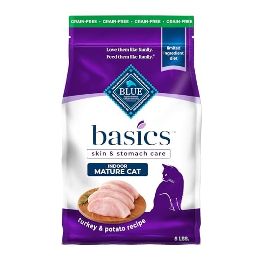 Blue Buffalo Basics Skin & Stomach Care Grain Free, Natural Indoor Mature Dry Cat Food, Turkey & Potato 5-lb