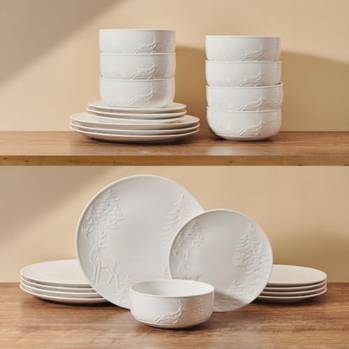 Image of Pfaltzgraff Trailside Lodge 24 Piece White Dinnerware Set, Plates, Bowls