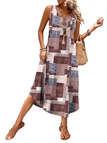 Image of WIHOLL Summer Dresses for Women 2026 Button Front Sleeveless Casual Midi Dress Beach Vacation Sundresses with Pockets
