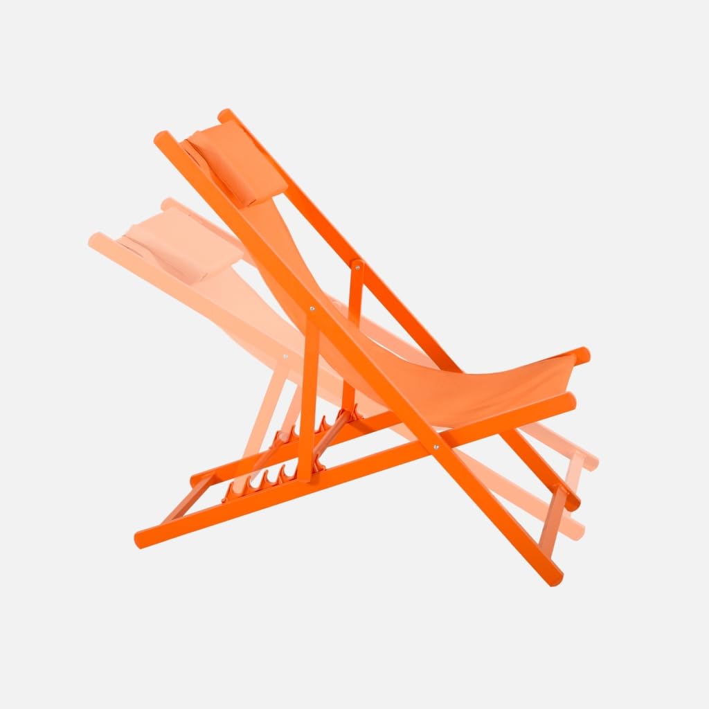 Alice's Garden sweeek - Lot de 2 Bains de Soleil - Gaia Orange - Transat en Aluminium Gris Anthracite et textilene Orange avec Coussin Repose tête. chilienne
