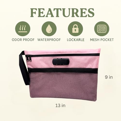 mygreenthumbs Large Pink Smell Proof Pouch with Combination Lock - Travel Essentials Organizer, File Container, Lockable Bag for Private Stash, Gift for Storage and Organization - Image 2