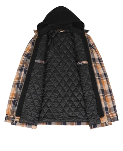 Image of ZENTHACE Men's Quilted Lined Hooded Plaid Jacket,Zipper & Snap Closure