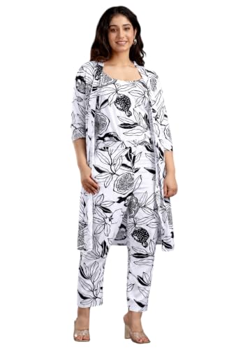 Image of Women's Printed Nightsuit Pajama with Top with Long Gown Lightweight Soft & Comfy Sleepwear for Girls & Women