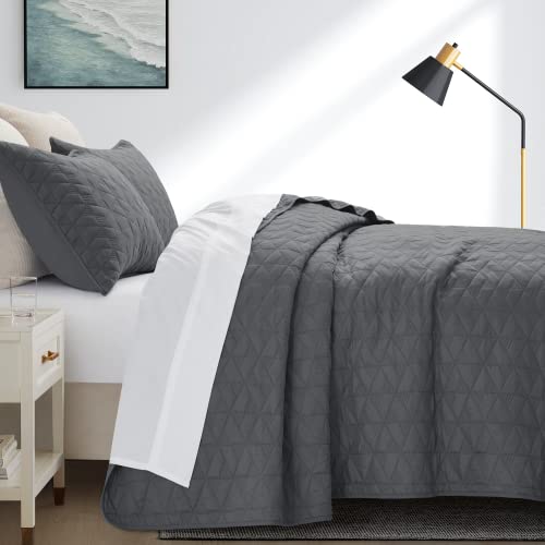 Dreamhood Twin Quilt Bedding Set, Grey Geometric Pattern Polyester Bedspreads, Lightweight Quilts Ultra Soft Breathable Coverlet Sets For All Season (1 Quilt, 1 Pillow Sham) #TOP4