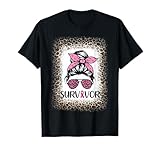 Survivor Breast Cancer Shirts for Women Messy Bun Bleached T-Shirt