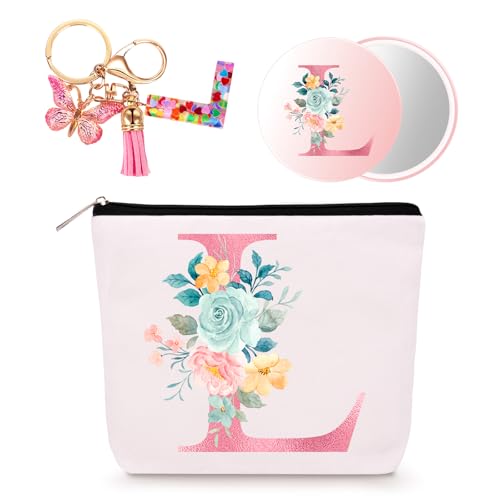 Bingtoo Personalisierte Geschenke Frauen Kosmetiktasche mit Schlüsselanhänger und Spiegel Make Up Tasche Kulturbeutel Makeup Bag Geburtstagsgeschenke für Teenager Mädchen Mama Beste Freundin (L)