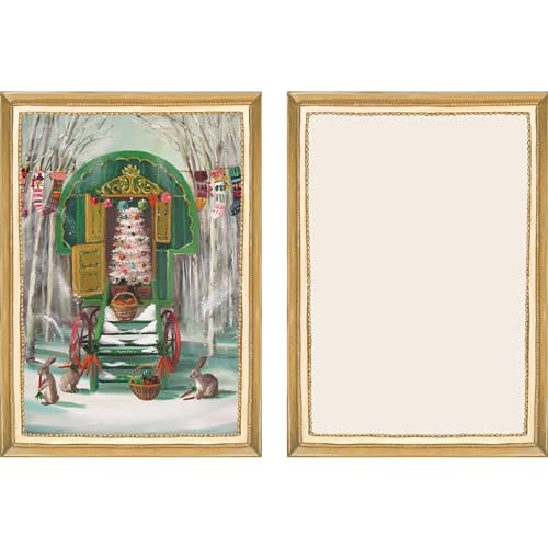 Image of Hester & Cook Janet Hill Christmas Cards with Envelopes - Blank Holiday Cards with Gold Border Boxed Set with Envelopes 6 Each - Made in USA