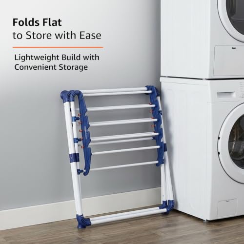 Image of AmazonBasics Clothes Stand for Drying | Foldable & Portable | 13 Hanger Rods and 10 Additional Hooks | Anti Rust Mild Steel