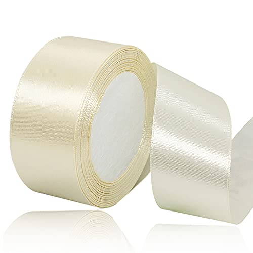 Ivory Satin Ribbon 1-1/2 Inches X 25 Yards, Solid Color Fabric Ribbon For Gift Wrapping, Crafts, Hair Bows Making, Wreath, Wedding Party Decoration And Sewing Projects #TOP19