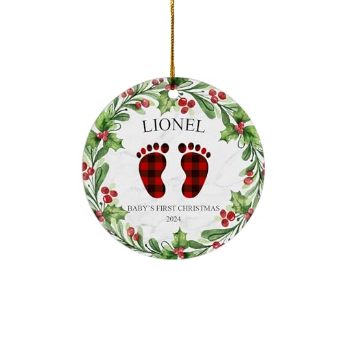 FLOCHIL Personalized Babys First Christmas Ornament 2022, Babies First Christmas Ornament 2022, Gift for Boy, Girl, Baby's, Newborn Footprint Ceramic Ornament, 2.90'' x 2.90''