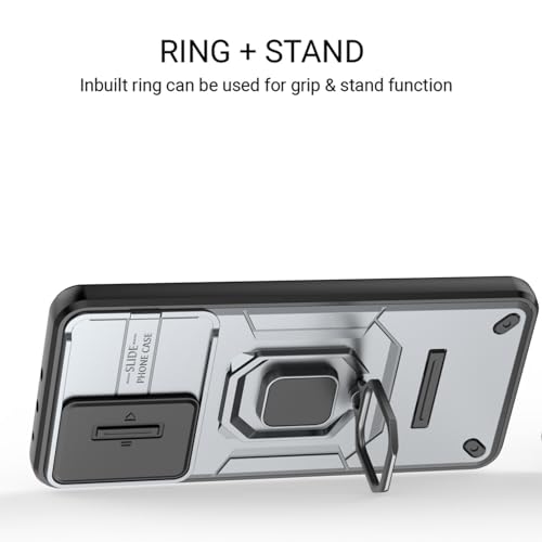 Image of Kapa Armor Slider Back Cover for Oppo K13 5G | Inbuilt Ring + Camera Slider Shockproof Lens Protection Bumper Back Case (Grey)