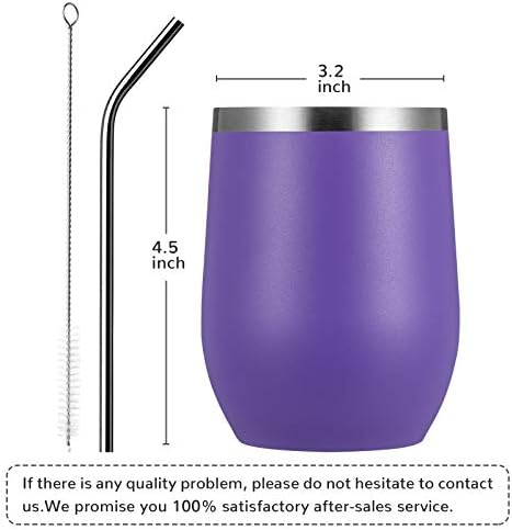 MEWAY Stemless 12oz Wine Tumbler Glasses with Lid -Insulated Double Wall Vacuum Stainless Steel Travel Tumbler with Straw,Gift for Woman Under 10 Dollars (Purple,1) — view 3