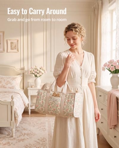 Image of Blissful Diary Floral Diaper Caddy Organizer, Storage Basket, Tulip Garden