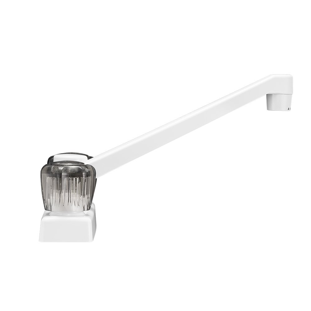 Dura Faucet (DF-PK640S-WT) 4 llave de cocina, cocina o bar, color blanco, pomos acrílicos ahumados, autocaravana, quinta rueda, llave de repuesto para remolque de viaje Dura Faucet