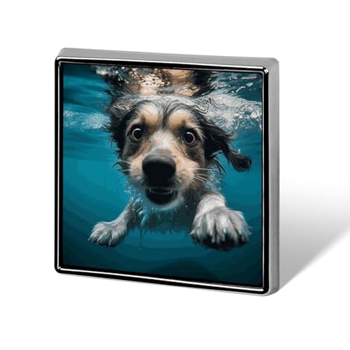 Square Lapel Pins Underwater Dog Metal Square Brooceh Badge for Suits, Backpacks & Hats, Lapel Accessory