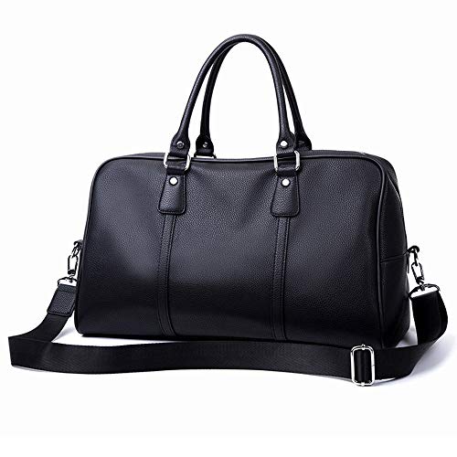 CONRAL Bolso Gimnasia Cuero PU Primera Calidad para Hombres, Bolso Viaje Negocios Duffels Weekender Negro, Gimnasio, Bolsas Hombro Lona para Equipaje Deportivo, Estuche para Laptop,Black