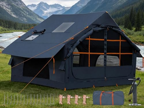 Image of Inflatable Camping Tent,2 /4 /6 /8 Person Glamping Inflatable Tents with Awning, Quick Setup Blow Up Tents with Pump, Waterproof Oxford Inflatable House for Camping, Air Glamping Hot Tents for Adult