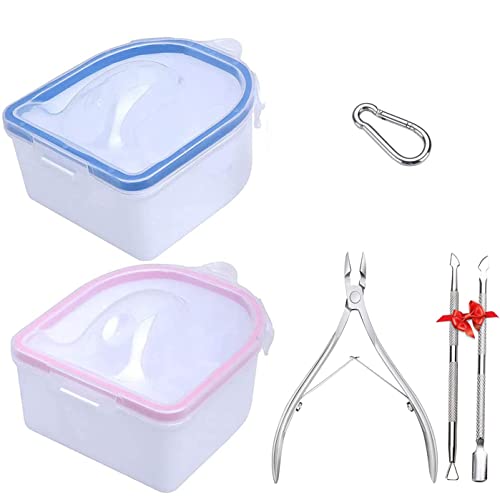 Soaking Bowl for Acrylic Nails, 2 PCS Nail Soak Off Bowl Manicure Bowl with Nails Cuticle Trimmer Set- Stainless Steel Cuticle Nipper, Dual Pusher, Nail Polish Scraper