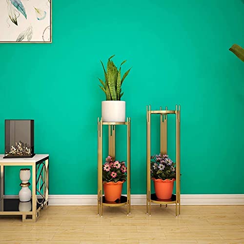 Image of Gold Metal Indoor Plant Stand, 2 Tier Floor Standing Planter Holder for Living Room, Balcony, Home Decor, Rust Resistant Iron Frame