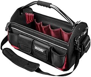 HAUTMEC Open Top Electrician Tool Bag with Rotating Handle, Heavy Duty Multiple 39 1680D Pockets, 18" (47cm) Wide Stiff Frame Tote Bag, Electrical and Maintenance Tote Tool Box HT0178-UK
