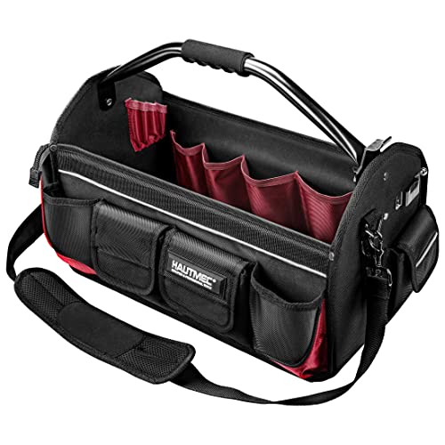 HAUTMEC 18.5" Heavy-Duty Tool Tote Bag, 39-Pockets 1680D Water-Resistant Open Top Tool Bag, Pro Electrician Tool Bag with Rotating Handle & Shoulder Strap, HT0178