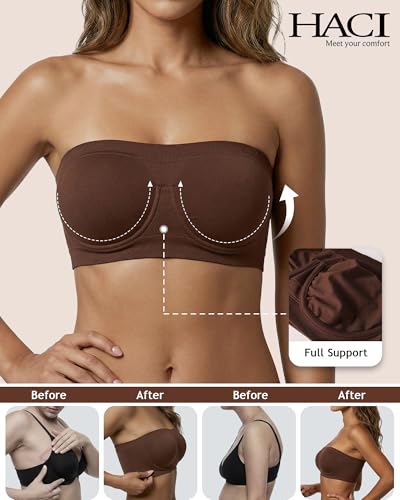 Image of HACI Women's Non Padded Strapless Bra Underwire Bandeau Seamless Multiway Supportive Tube Top