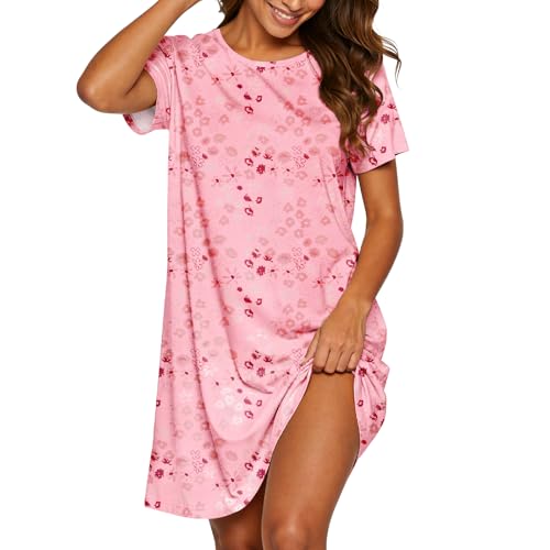 Image of American Trends Nightgowns for Women Cotton Night Shirts Short Sleeve Knee-Length, Sleep Shirts Summer Pajamas Sleepwear