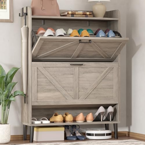 Armoire à Chaussures Avec Tabouret Ihomemore - Rangement Entrée 3 Niveaux, Meuble Pratique