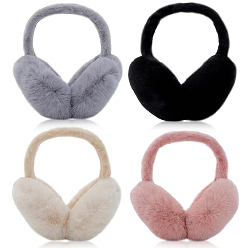 Adboros 4PCS Women Winter Ear Muffs Faux Fur Earmuffs Fuzzy Foldable Fluffy Ear Warmers for Winter Ear Covers Soft Girls