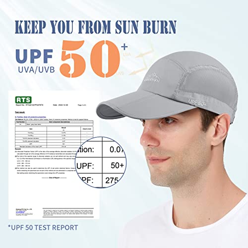 Ellewin Men's Baseball Cap Upf50 Hat W/Foldable Long Large Bill,One Size,L-Grey #TOP1