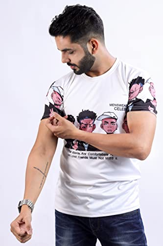 Image of HARPITA Men's Round Neck Half Sleeve Slim Fit Digital Printed Lycra T-Shirt