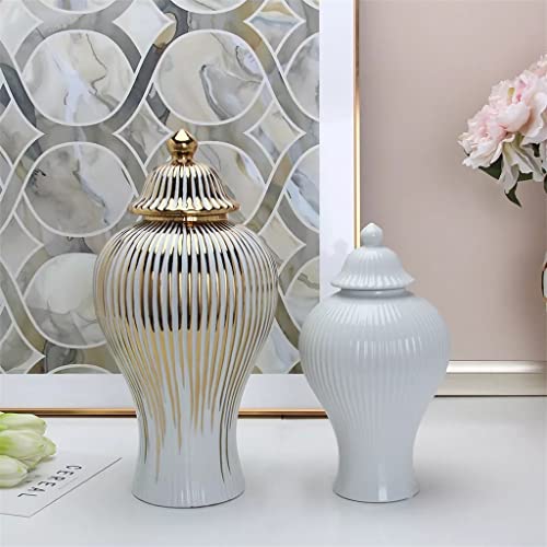 Tjlss Ceramic Ginger Jar Golden Stripes Decorative General Jar Vase Porcelain Storage Tank With Lid Handicraft Home Decoration (Color : D, Size : 42X20Cm) #TOP3