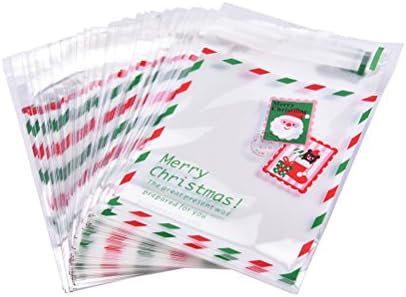 SNNplapla 100 Pack Christmas Cellophane Bags Candy Bags Self Adhesive Xmas Sweet Cookie Package Gift Bags for Christmas Party Favors, White