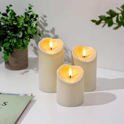 Image of Amagic Flickering Flameless Candles, Waterproof Outdoor Indoor Battery Operated LED Candles with Remote Timers, Won't Melt, Ivory Plastic, D3 x H4 5 inch 6 inch, Set of 3 (Pack of 2)