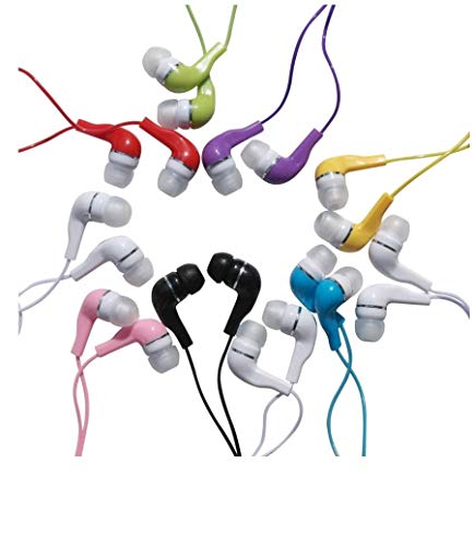 JustJamz Kidz Jelly Roll Colorful in-Ear Headphones 3.5mm Stereo Bulk Earbuds for Classroom School Library, 30 Pack