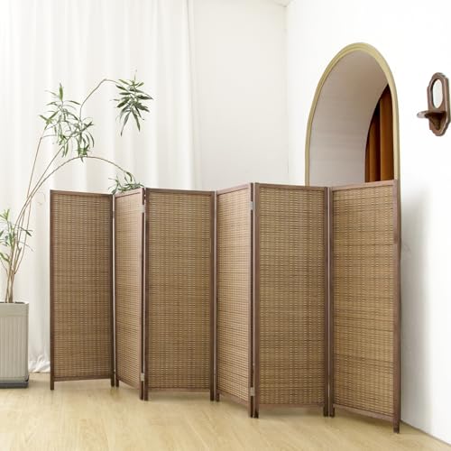 6 Panel Short Panel Divider Screen,3.95 FT Tall Bamboo Room Divider Folding Privacy Screen,Short Panel Divider Freestanding Room Divider for Room Seperation,Brown