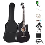JUHANI Guitarra Eléctrica y Acústica de 38 Pulgadas, Fabricada Sobre Madera de Tilo 18Trastes, Con Estuche Kit...