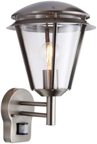 INOVA Outdoor Lights with Sensor - Security Lights Outdoor Motion Sensor - Brushed Stainless Steel PIR Motion Sensor Lights - Motion Detector Outside Lights - IP44 Weatherproof Wall Lights
