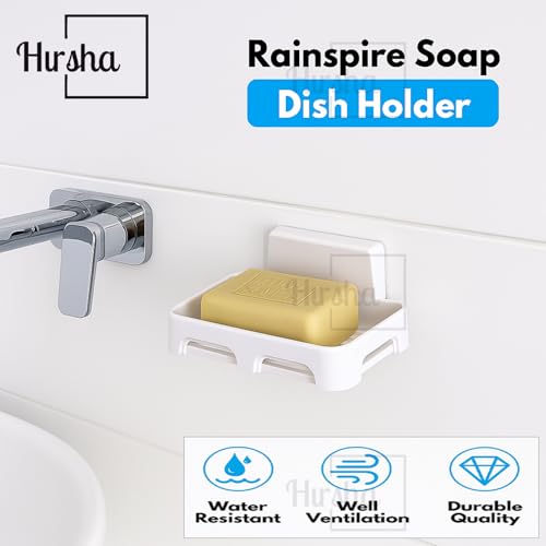 Image of Self Adhesive Soap Holder for Bathroom Wall | Plastic Soap Stand with Drain Tray | Wall Mounted Soap Dish | No Drilling Bathroom Soap Holder (02 Rectangular Shape White Color)
