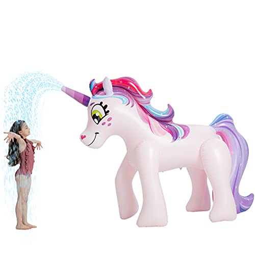 63' Infaltable Unicorn Sprinkler for Kids and Adults Outdoor Water Toys, Large Inflatable Water Sprinkler, Summer Lawn-Backyard-Garden Sprinkler, Seasonal Merriment Activities