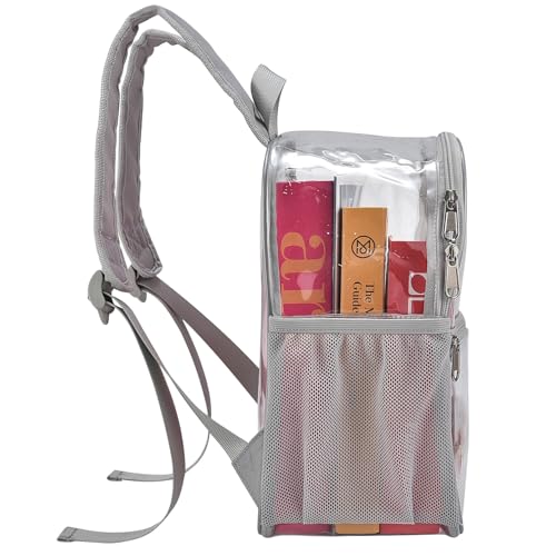 Image of Busiuw Clear Backpack for Stadium Events 12x12x6 Mini Small Sports Fan Backpacks with Front Pocket for Concert Sport Events Work Travel(Grey)
