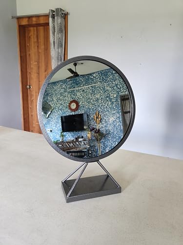 Image of Modern Elegance Round Wall-Mounted Mirror Metal Framed Wall Mirror Bathroom Mirror Living Room Mirror Home Decor Mirror 18 x 18 Inches Antique Silver MF 79