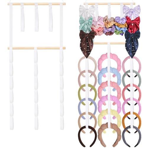 AOFLLU Headband Holder Hair Bow Organizer for Women,Elastic Bow Holder Hair Accessories Organizer Storage Large Capacity Wall Hanging Scrunchies Holder for Girls Bedroom Decor