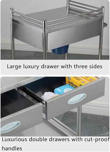 Carrello in acciaio inox, design a 2 livelli resistente, per cliniche e ospedali, carico massimo 100 kg, attrezzatura medica versatile