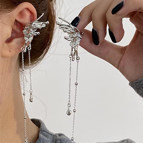 Wendalern Papillon Boucle D'oreille Longue Chaîne Zircon Pendante Clip Argent Sterling Non Percée Bijoux D'oreille Elfe Pour Femmes