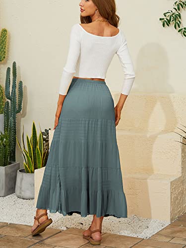 Image of NASHALYLY Women's Chiffon Elastic High Waist Pleated A-Line Flared Maxi Skirts