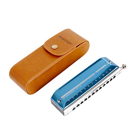 East top Upgrade Chromatic Harmonica 12 Hole 48 Tone Key of C, Chromatic Mouth Organ Harmonica For Adults,Students and professionals with Blue Cover (EAP-12)