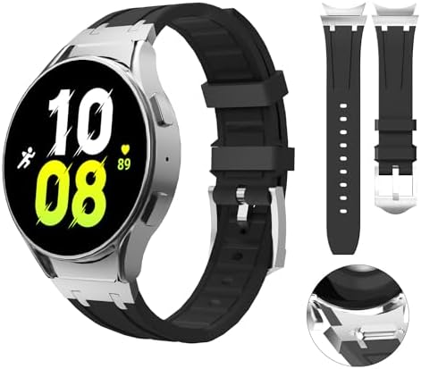 Luxury One Click Attachment Silicone Band Compatible with Samsung Galaxy Watch 6/5/4 44mm 40mm, Watch 6/4 Classic 47mm 43mm 46mm 42mm, 5 Pro 45mm No Gap Stainless Steel Replacement Wristband