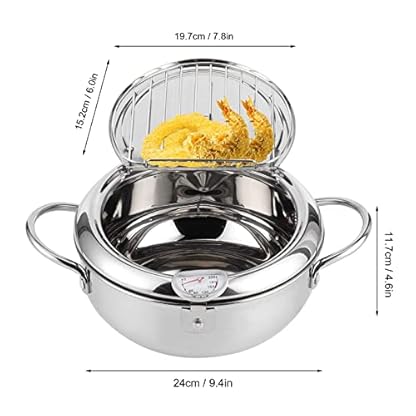 Fritteuse, Frittiertopf im Japanischen Stil Mini Edelstahl Bratentopf mit Thermometer Tempura Fryer Induktionsherd Kompatibles Kochgeschirr für Gasherd, Induktionsherd (L-24cm) – Bild 3